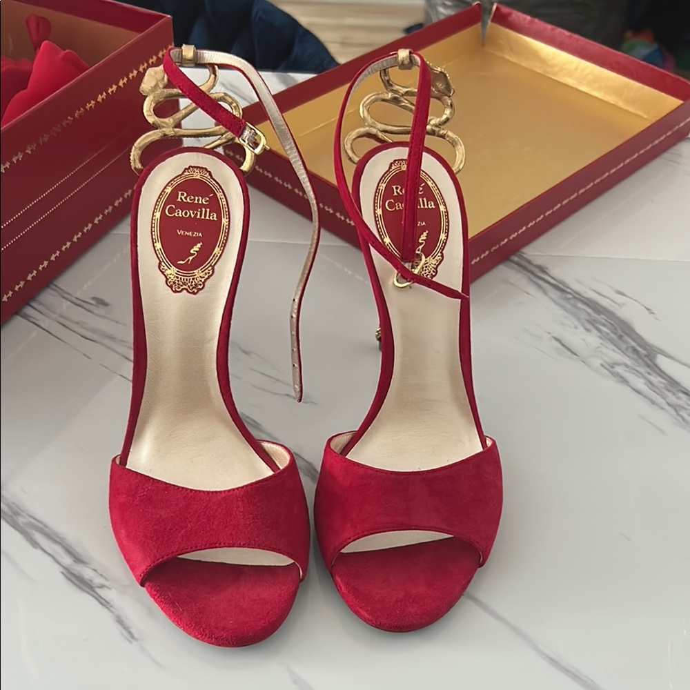 Rene Caovilla Red Heels with Ankle Straps